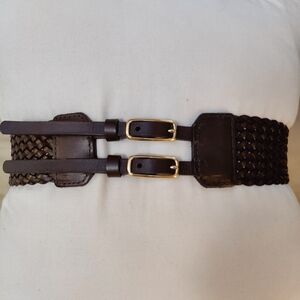 Talbot's Double Buckle Brown Braided Leather Belt, Size M